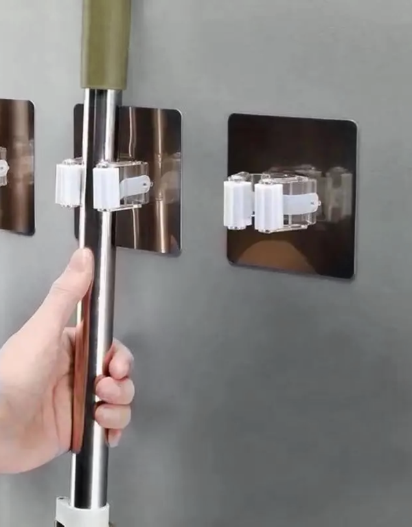 Adhesive Mop Hook - Wall Mounted Broom Hanger Easy Installation Bathroom Accessory