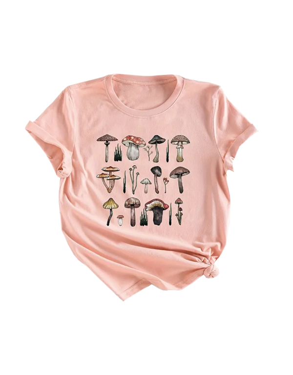 mashroom print pink shirt